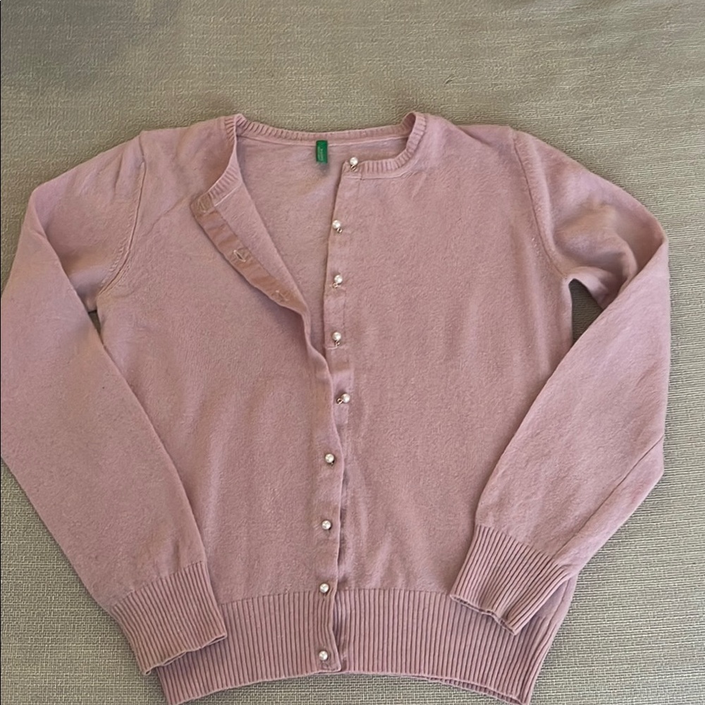 Women's Pink Sweater with Pearl Buttons
